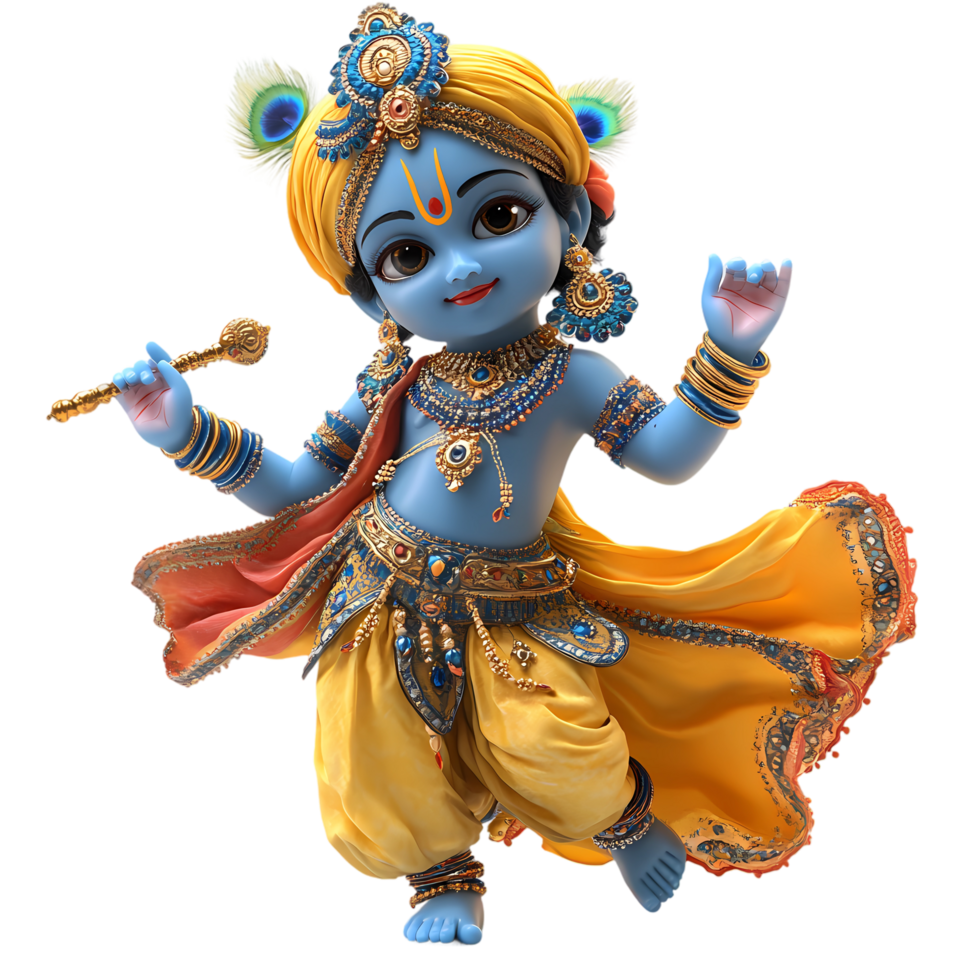 little krishna dancing isolated at transparent background png