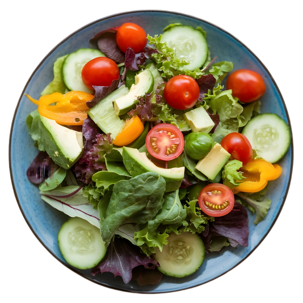 Plate of fresh salad , vegetables, on transparent Background png