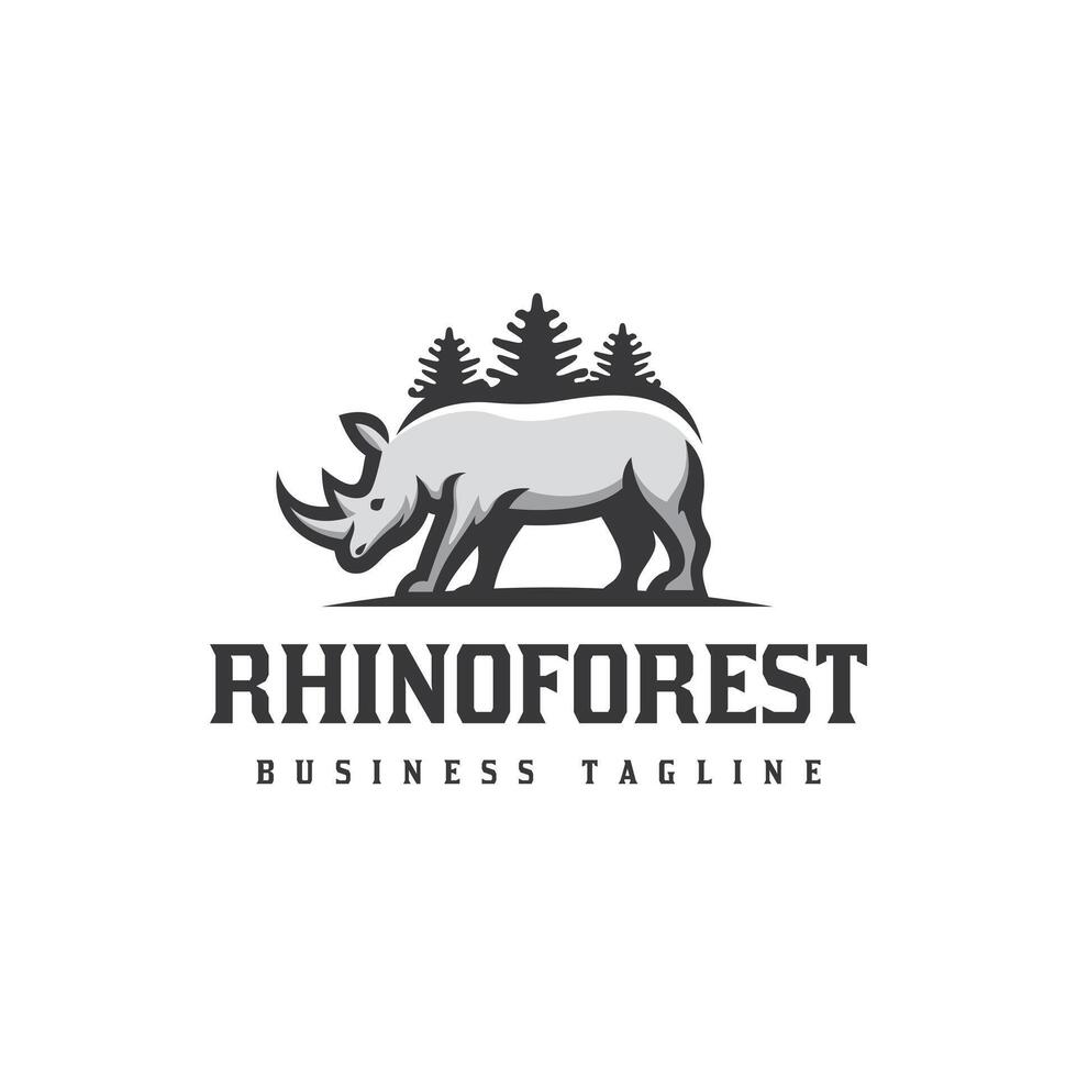 rhino forest logo design vector