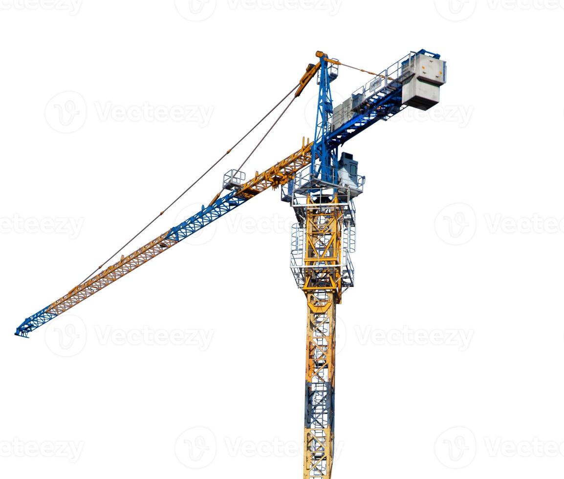 Hoisting crane isolated on white background. Demountable construction crane for moving heavy loads on a construction site photo