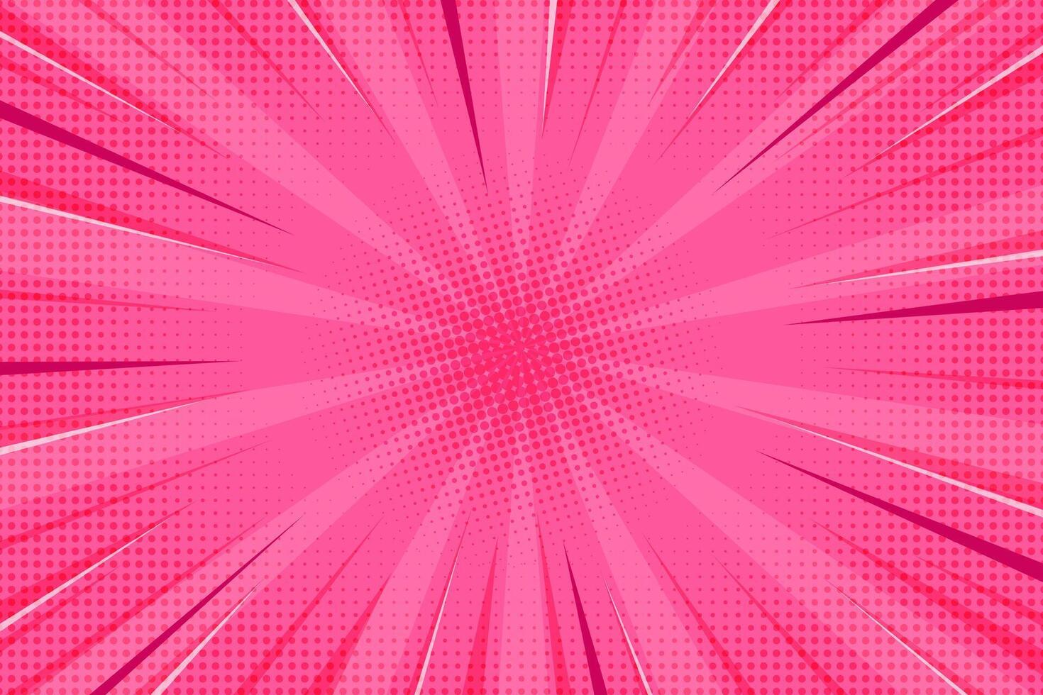 Comic book abstract pink background with starburst pattern. Pop art radial rays of explosion with halftone effect. retro bright bg. Manga action lines and flash concentric beams. vector