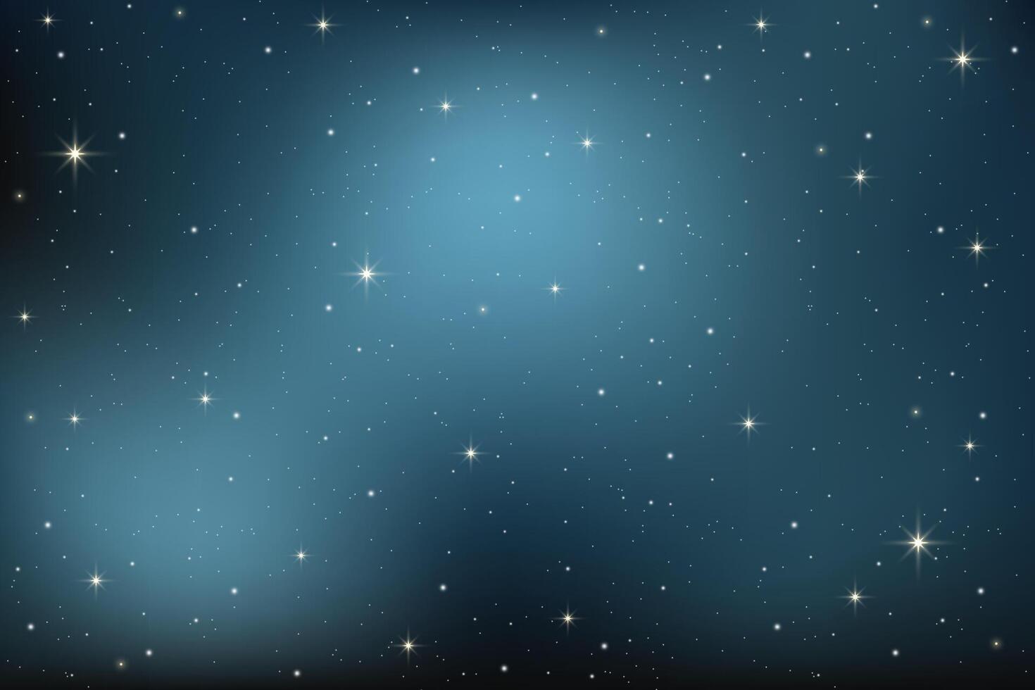 Dark blue night starry sky. Space background with cosmic constellations and light of sparkles. Abstract magic galaxy. Winter nature backdrop with nebula and dusk. Gradient realistic illustration vector