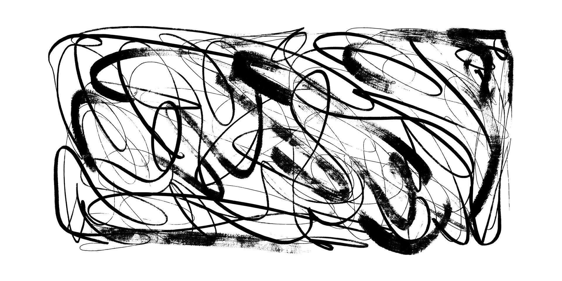 Abstract Hand Drawn Grunge Scribble Ink Background. Creative brush lines with rough edges. Abstract freehand line borders. Highlight splashes vector
