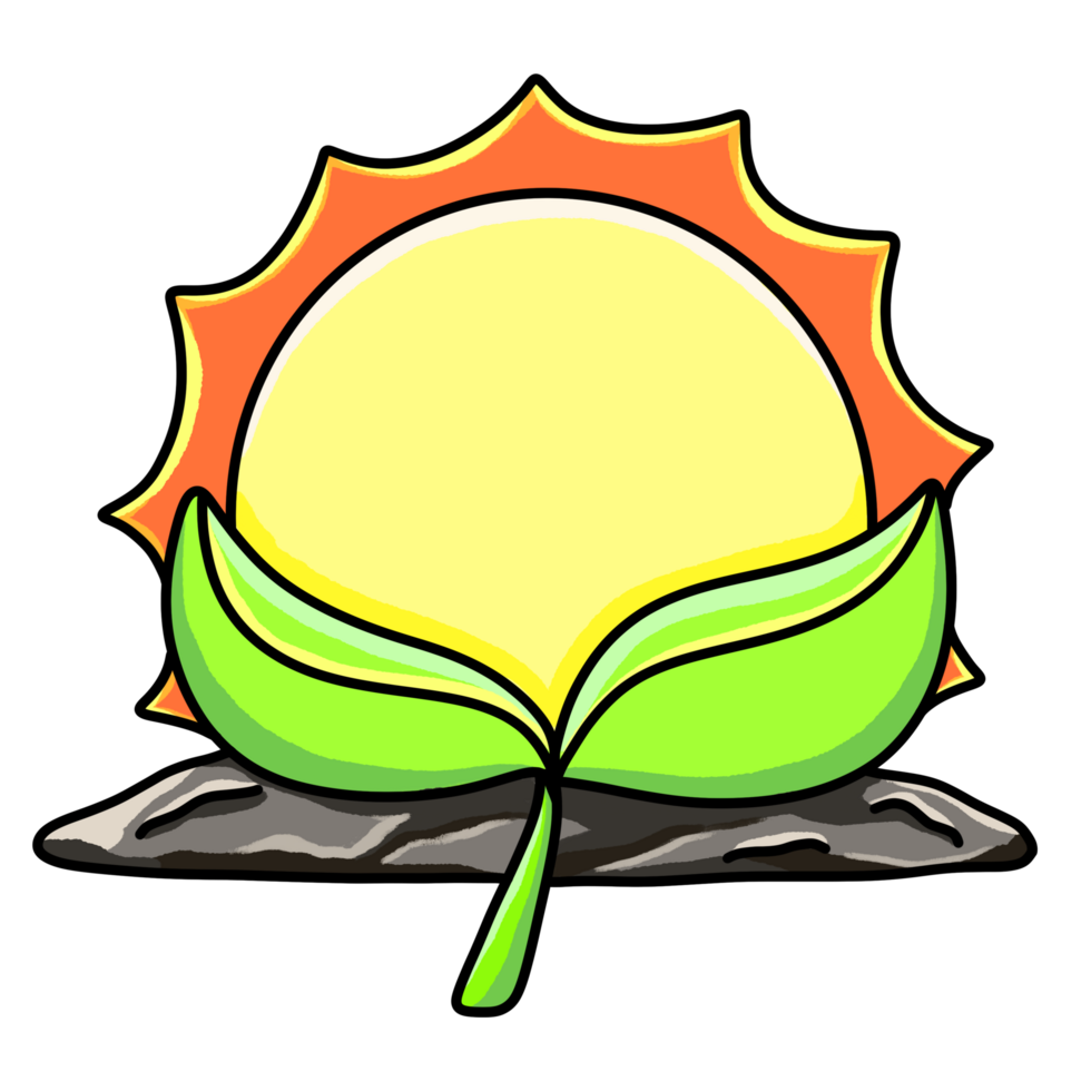 Nature under the sun logo design, leaves and rock under the sun cartoon illustration png