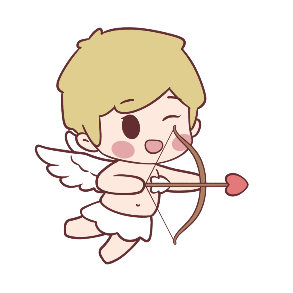 Cute Cupid Cartoon. Hand Drawn Love Angel Illustration, Perfect for Valentine Stickers, Clipart, etc png