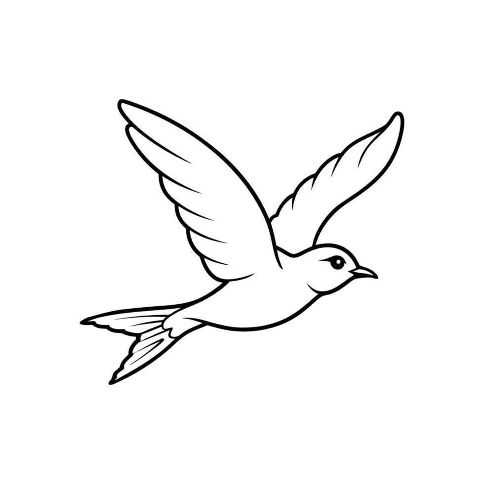 A black and white drawing of a bird flying vector