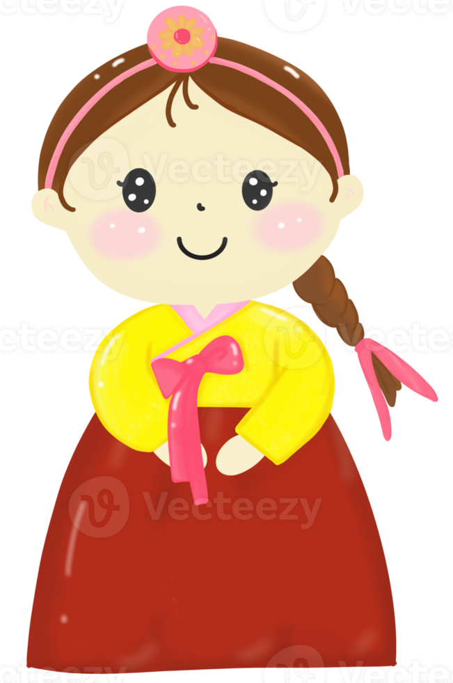 Cute little girl in Korean traditional costume. png