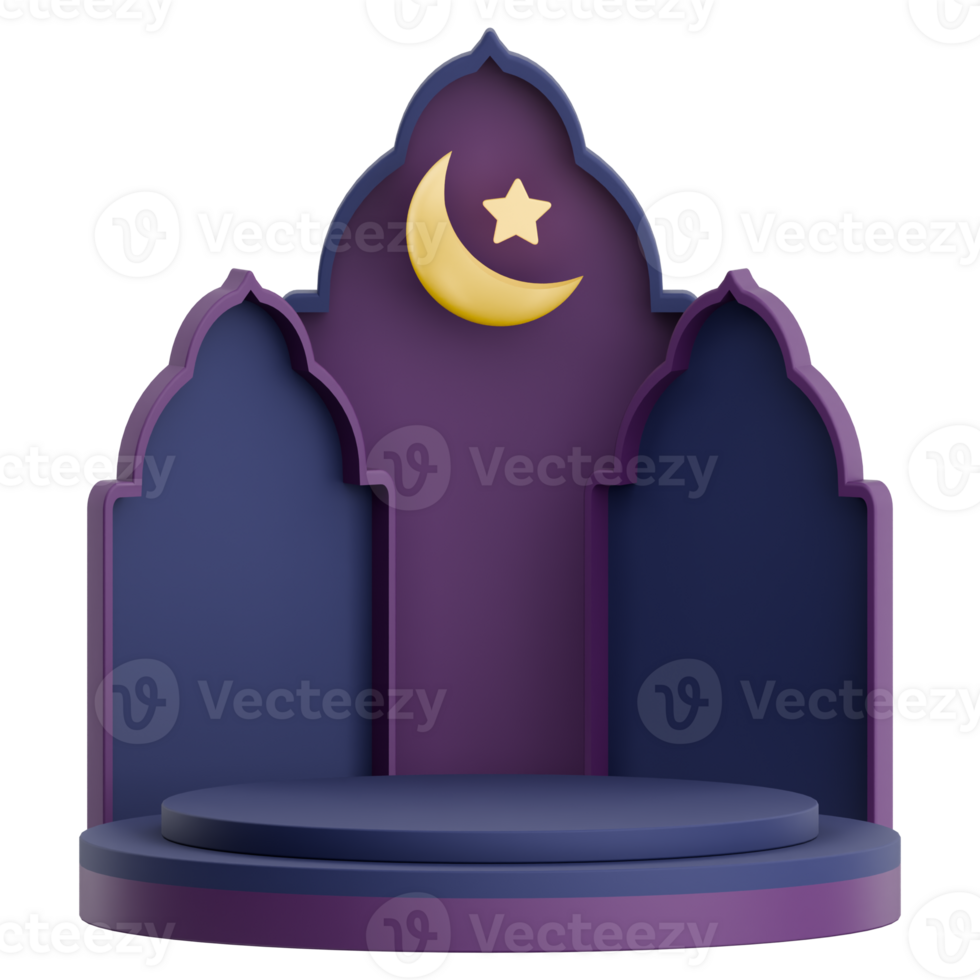 3D illustration of mosque door with podium and crescent for ramadan celebration png