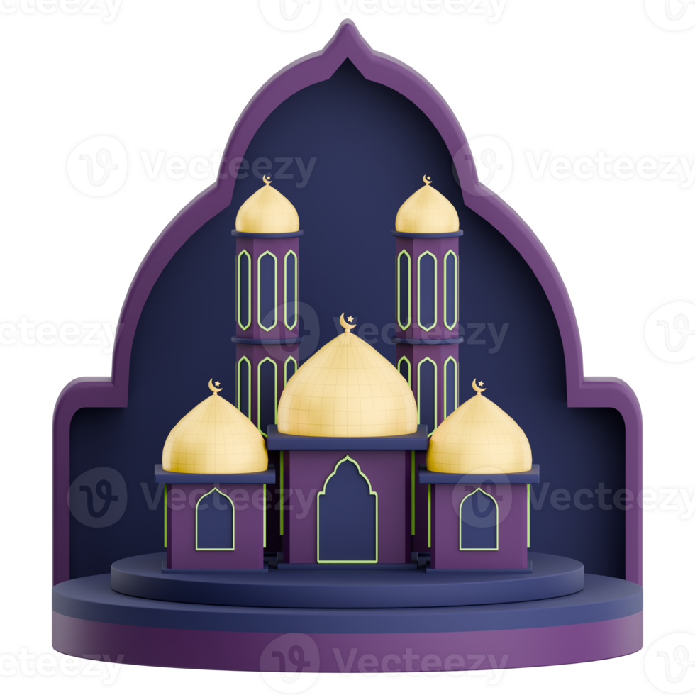3D illustration of mosque door with podium and mosque for ramadan celebration png