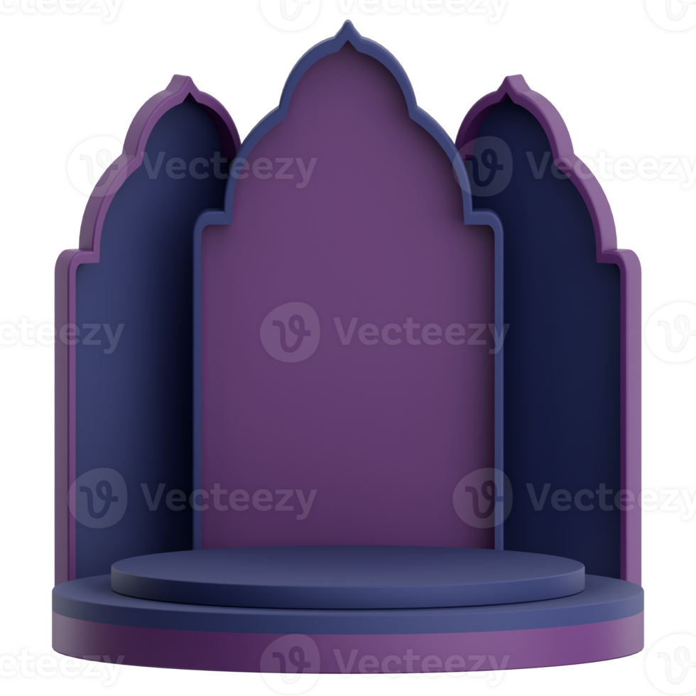 3D illustration of three mosque door with podium for ramadan celebration png