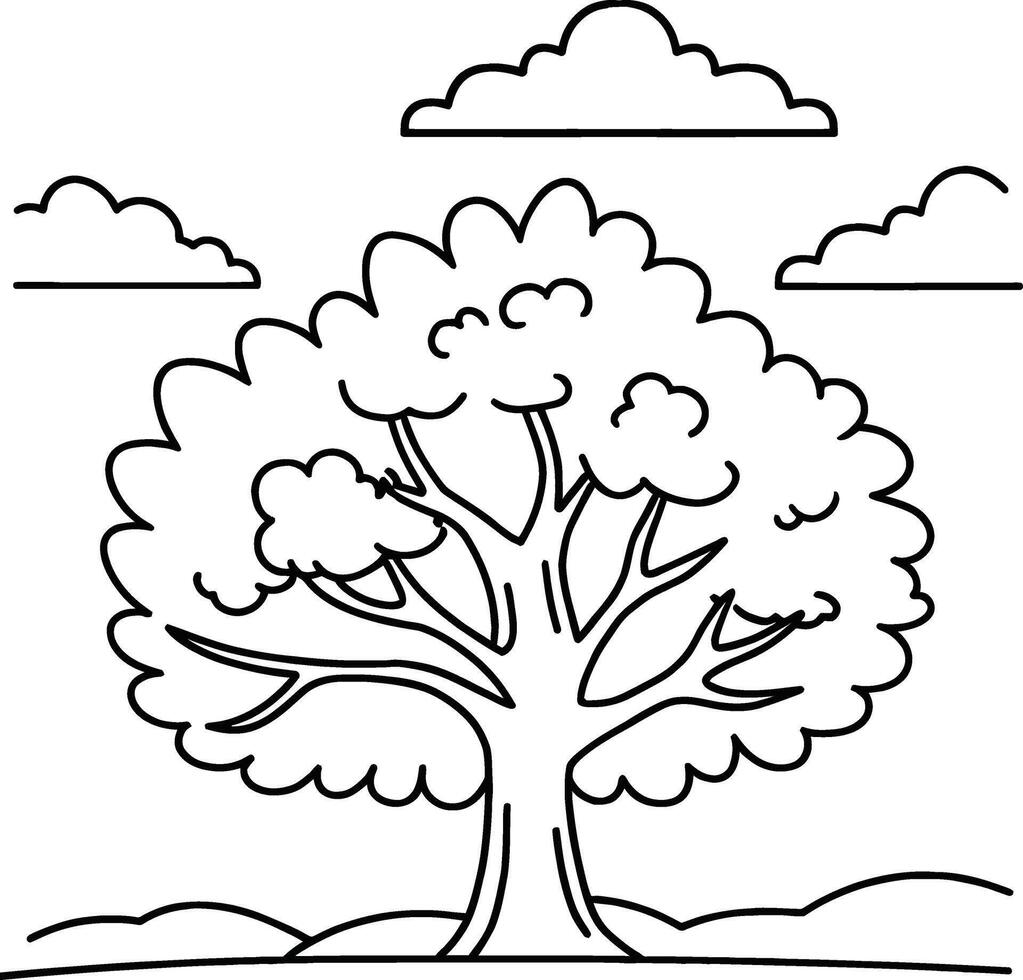 A tree with clouds coloring page vector