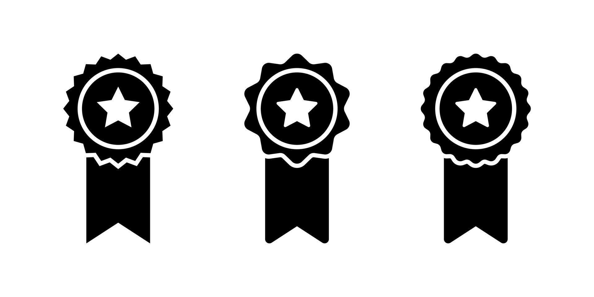Medal ribbon with star icon set. Winner rosette badge sign symbol vector