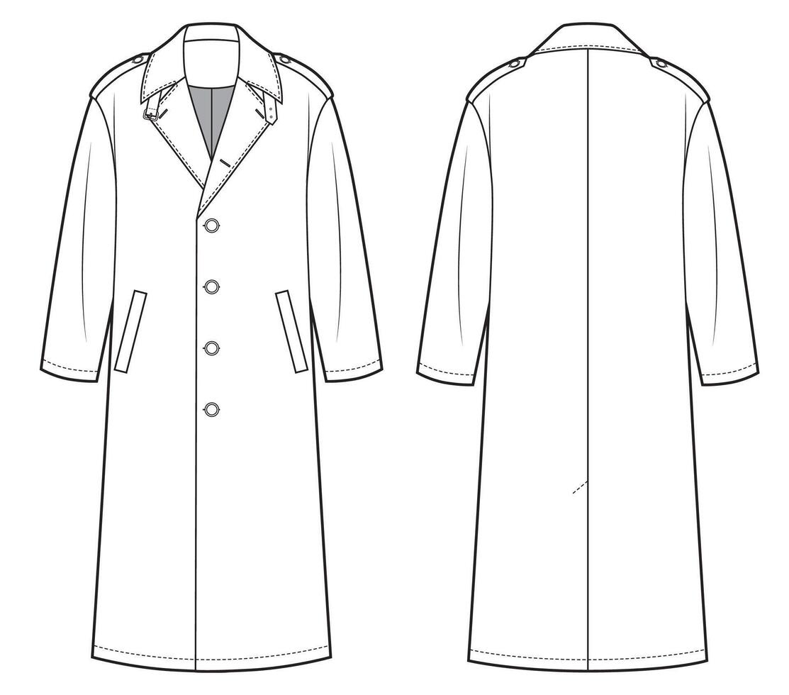 Leather coat fashion flat technical template vector