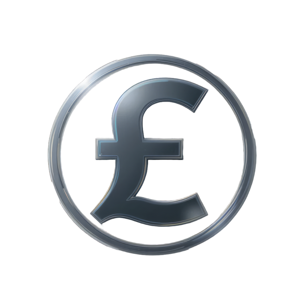 Sterling Pound Symbol in a Metallic Circle. A 3D Render of the British Currency png
