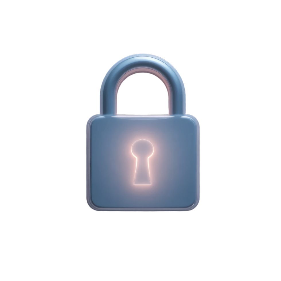 Glowing Padlock Icon 3D Render. Digital Security and Protection Concept png