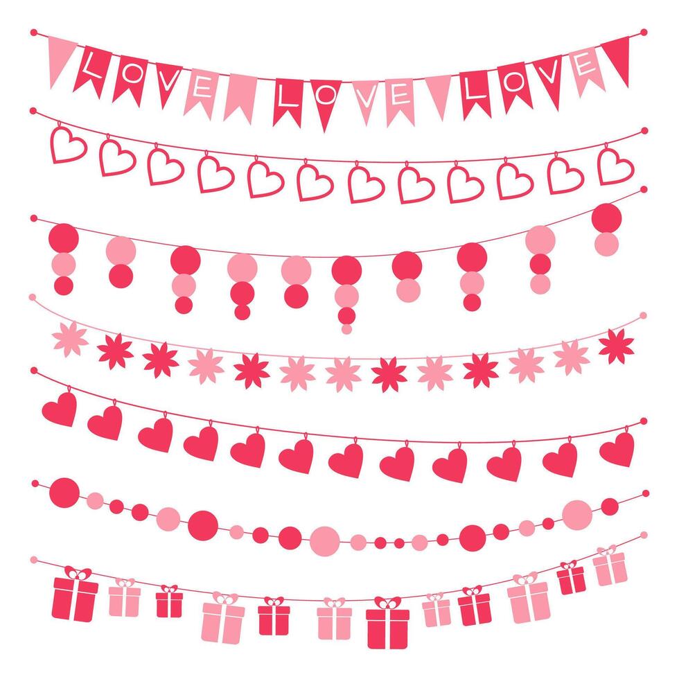 Set of garlands, buntings for Valentines day vector