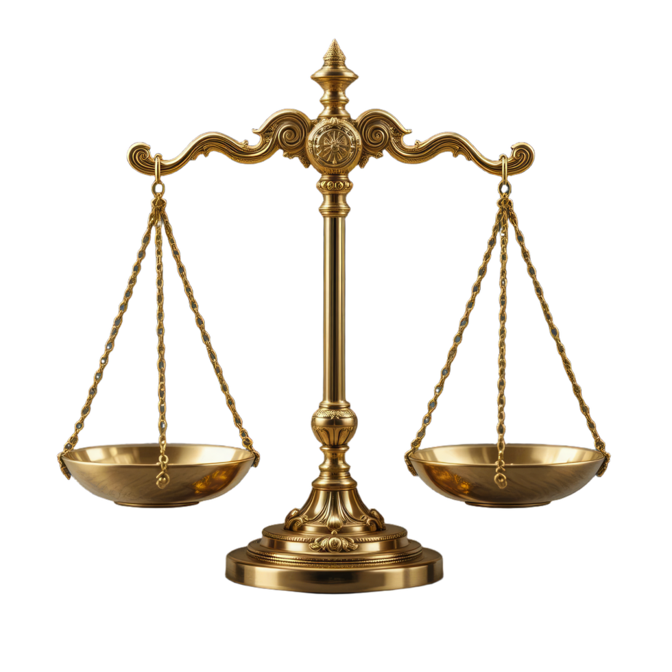 Golden Scales of Justice. A Symbol of Equilibrium and Legal Fairness png