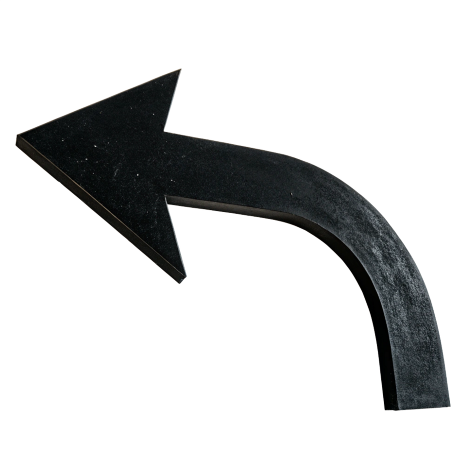 black curved arrow shape isolated on transparent png