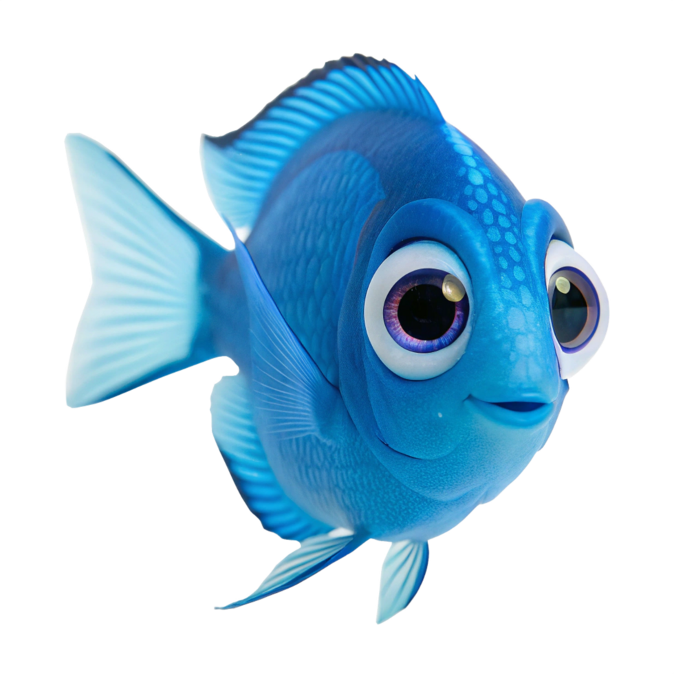 blue cute 3d fish isolated on transparent background png