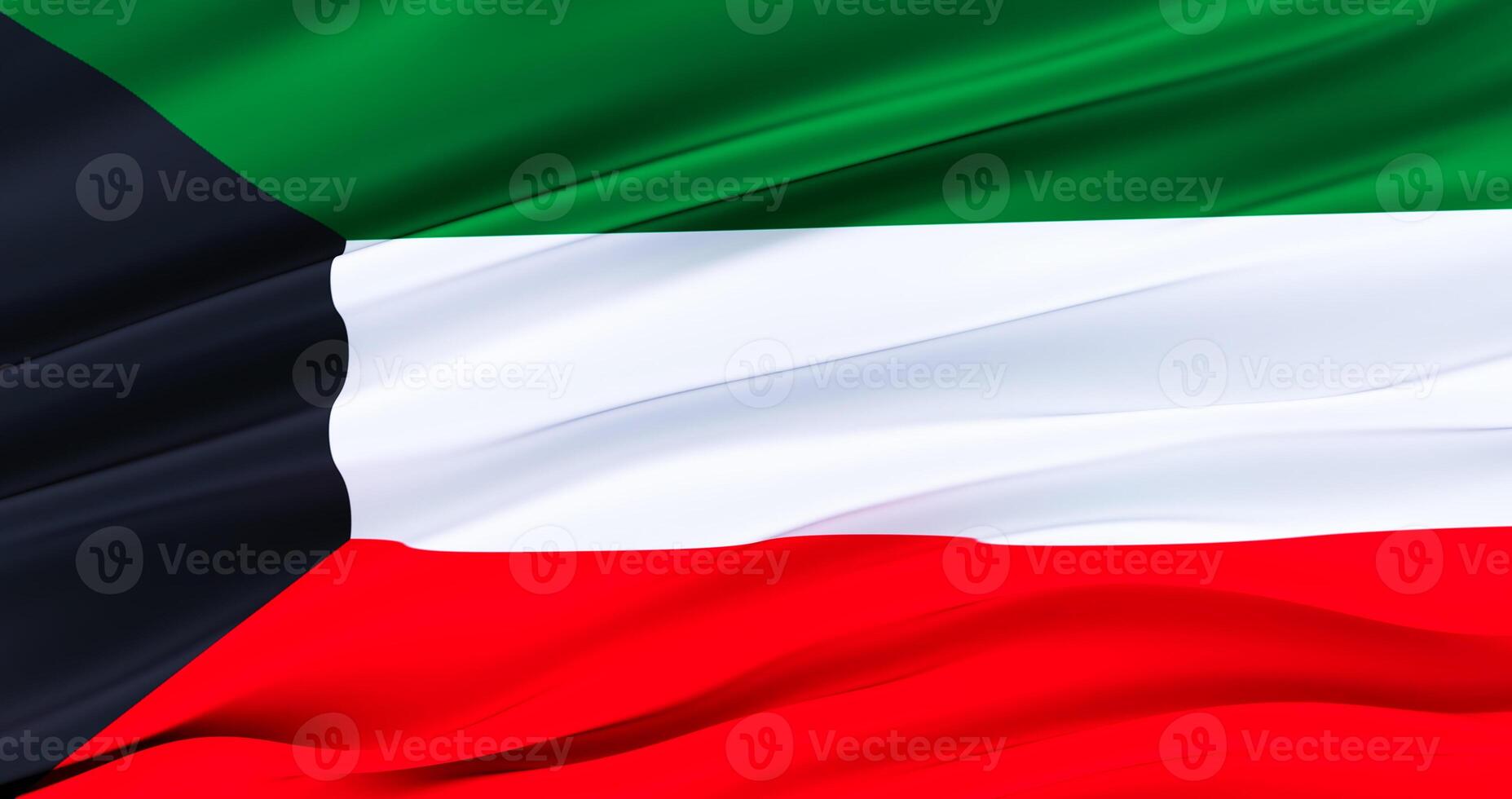 realistic waving fabric flag of kuwait, 3D render photo
