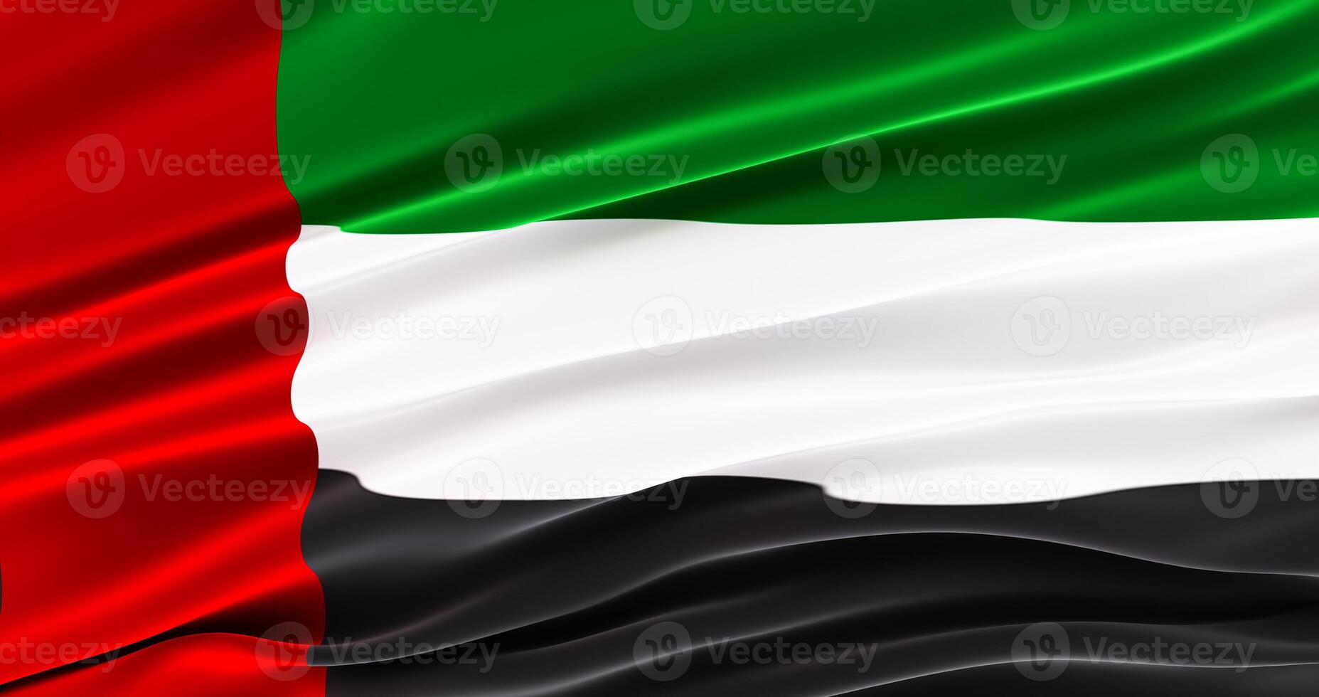 Waving Fabric Flag of united arab emirates, Silk Flag of uae. 3D render photo