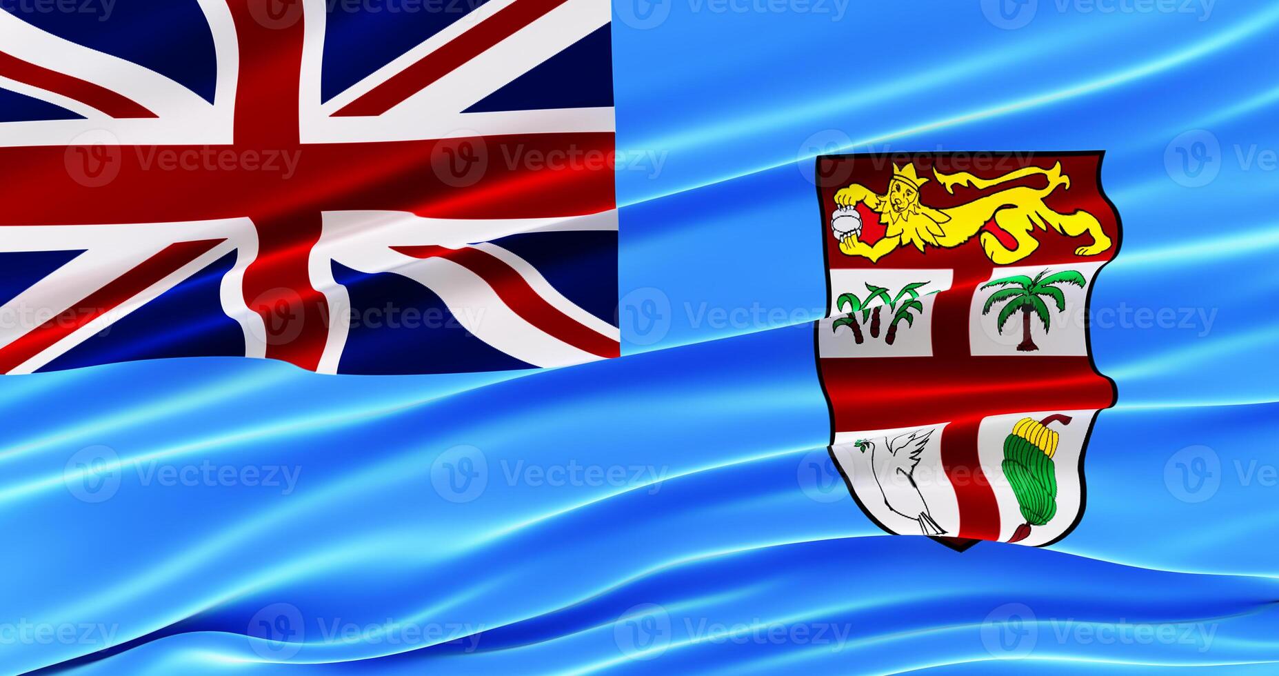 3D render of Fiji waving flag, satin texture photo