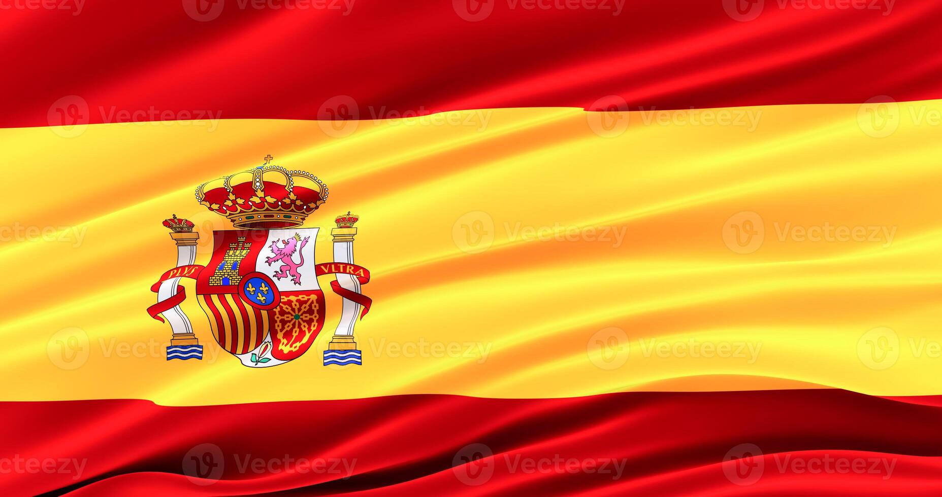 kingdom of spain. Waving Fabric Flag of spain, Silk Flag of spain. 3D render photo