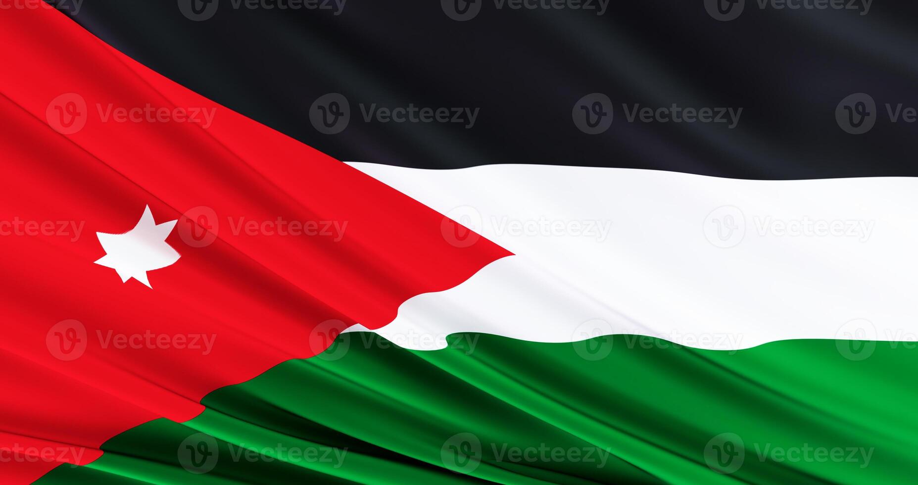 Waving Fabric Flag of jordan, Silk Flag of jordan, Independence Day, 3D render. photo