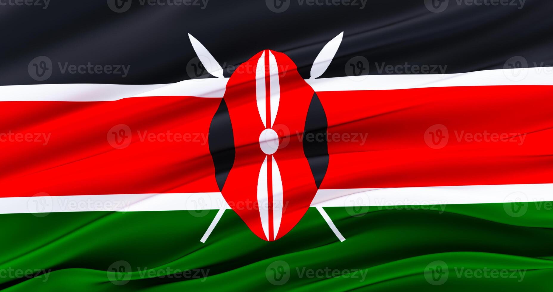 3D waving flag of kenya, Official flag of Kenya. 3D render photo