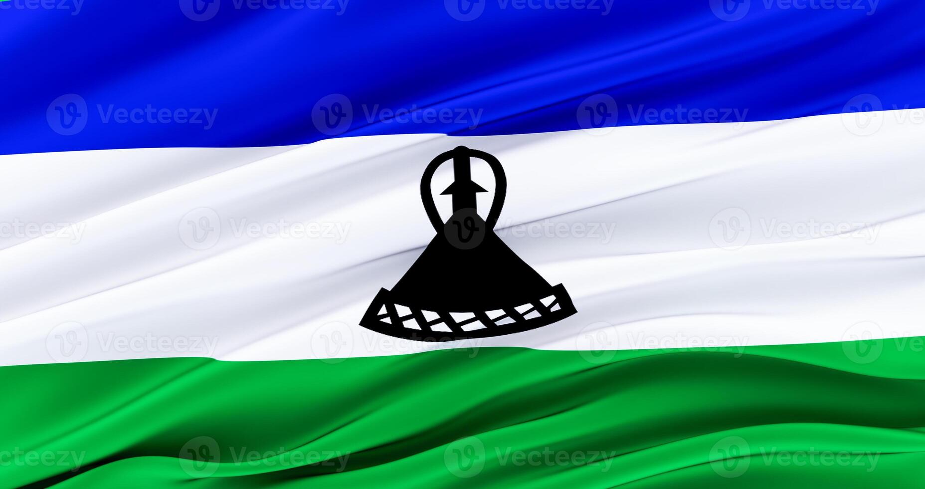 realistic waving fabric flag of lesotho, 3D render photo