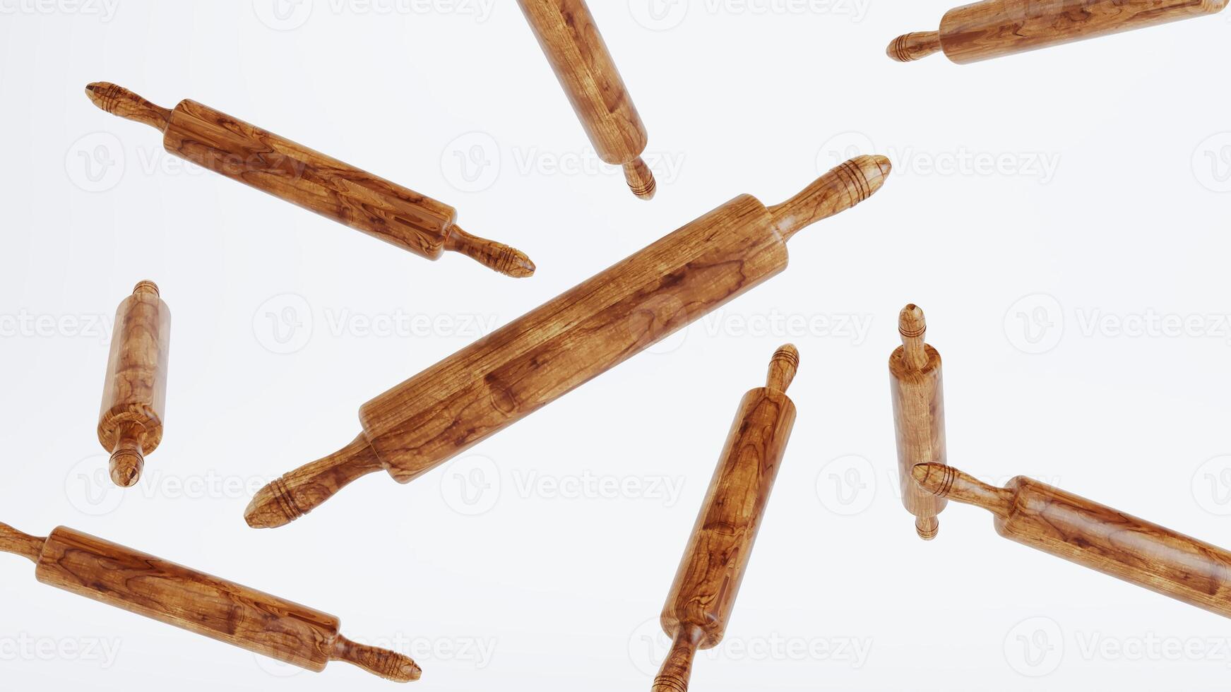 Wooden rolling pin isolated on white background, 3D render photo