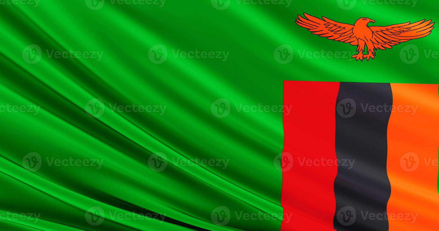 Waving Fabric Flag of zambia, Silk Flag of zambia. 3D render photo