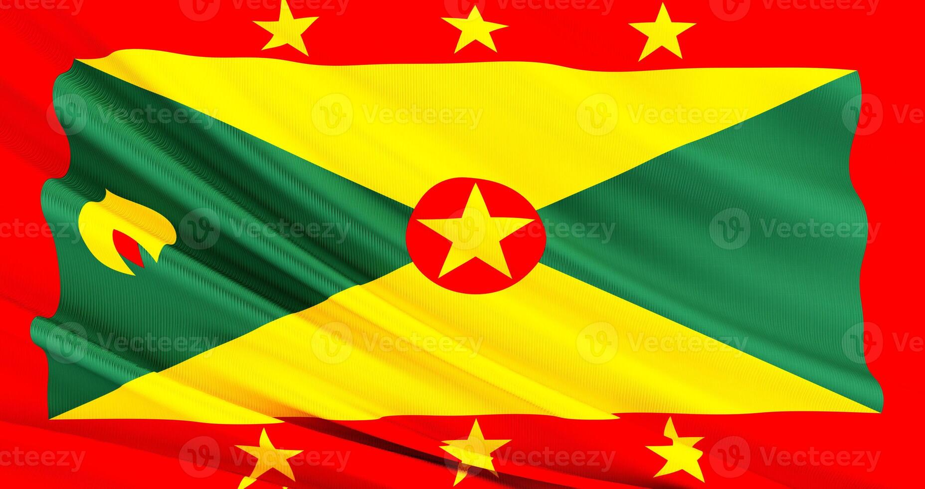 Waving Fabric Flag of grenada, Silk Flag of grenada. 3D render photo