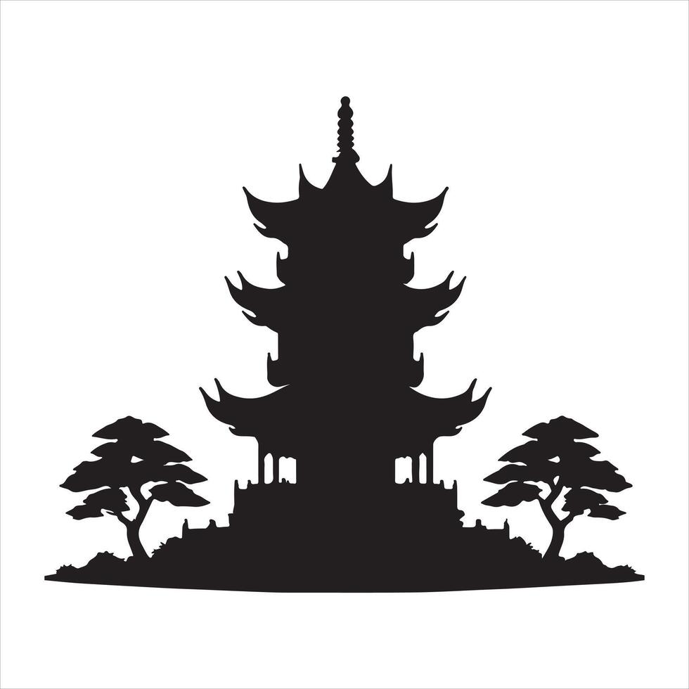 chinese pagoda black silhouette on white background vector