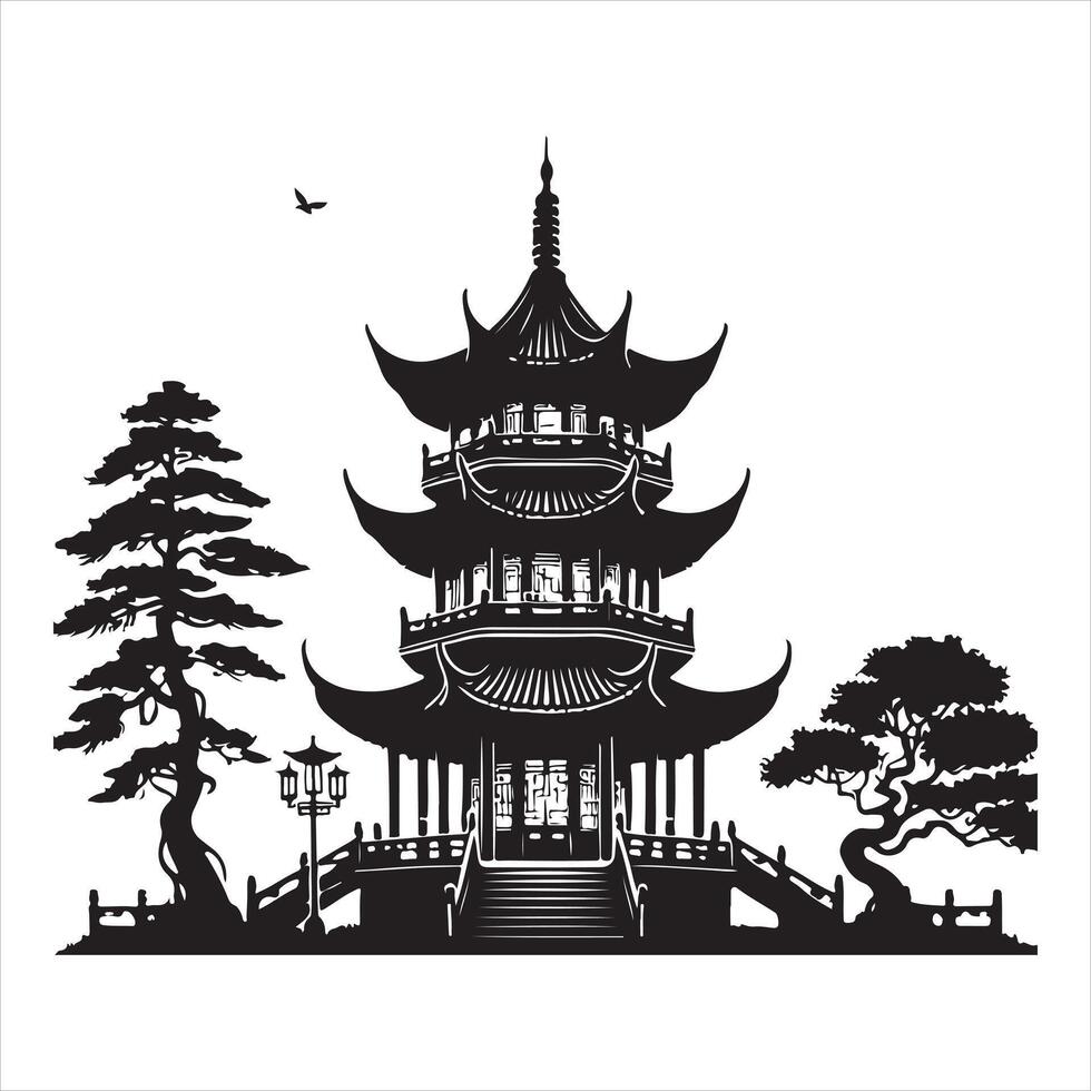 chinese pagoda silhouette on white background vector