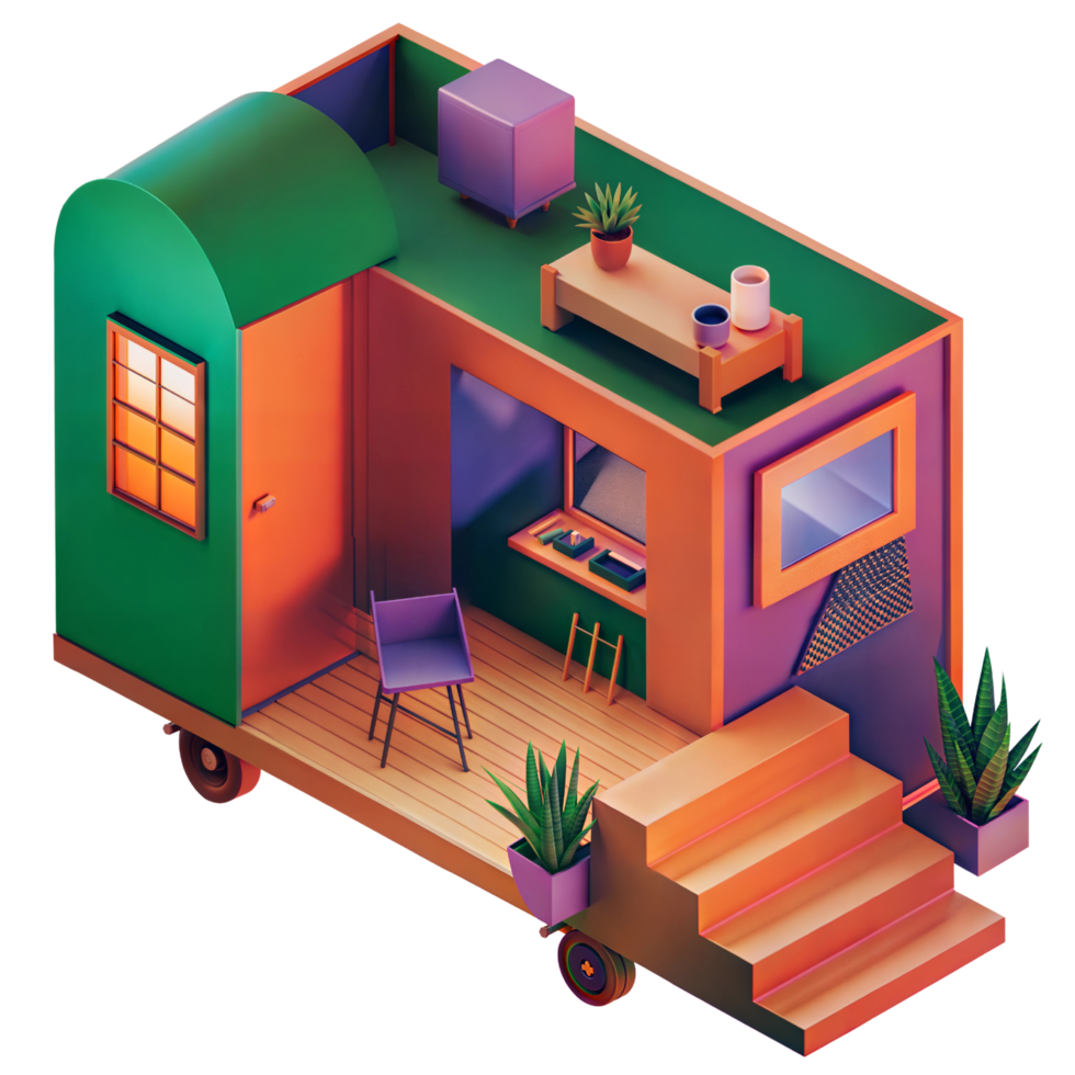 3D Visualization of a Tiny House with Compact Living Design png