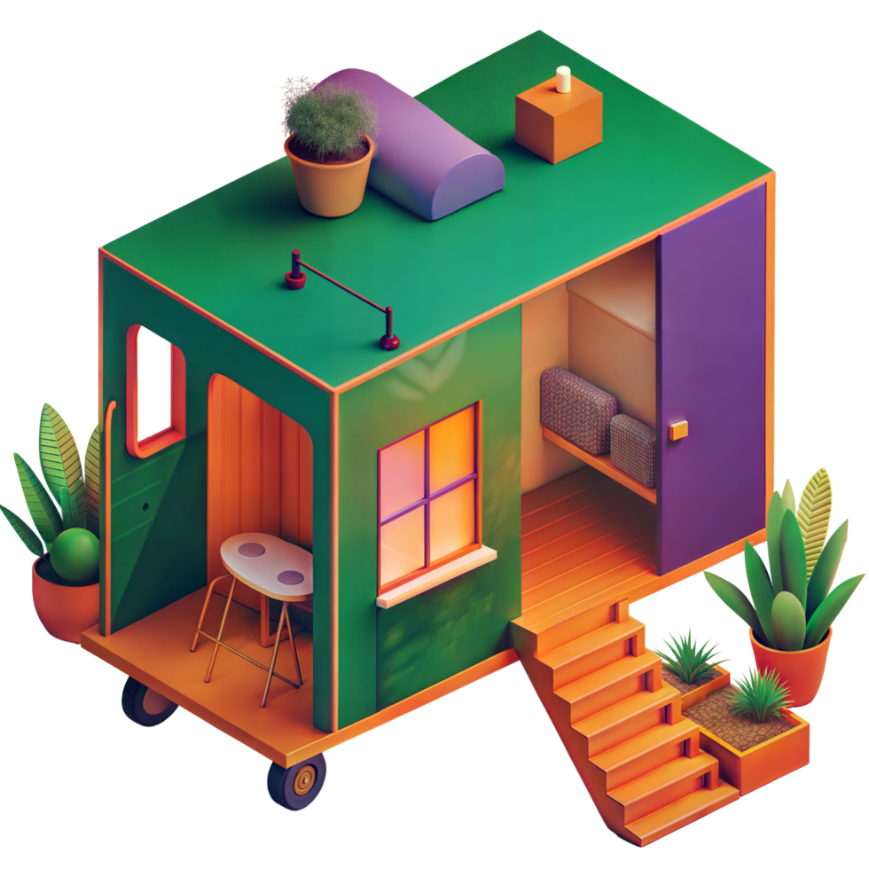 3d rendered model of tiny house compact living space png