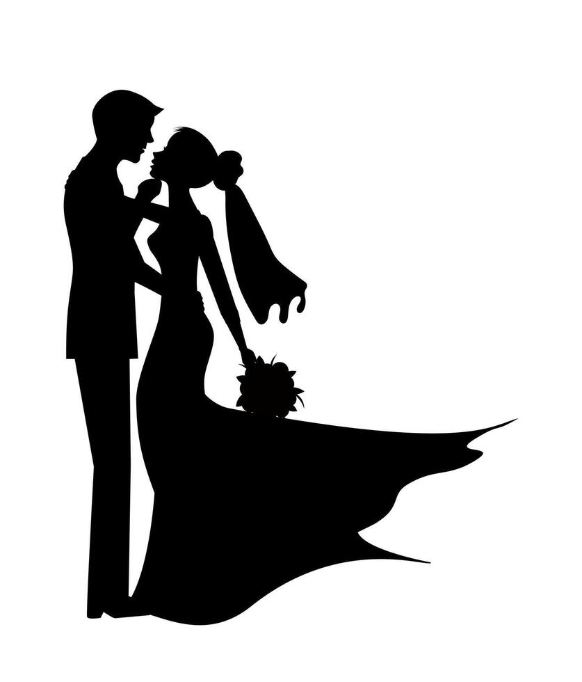 Symbol wedding for card, web banner etc. silhouettes of bride and groom on white background. illustration EPS 10. vector