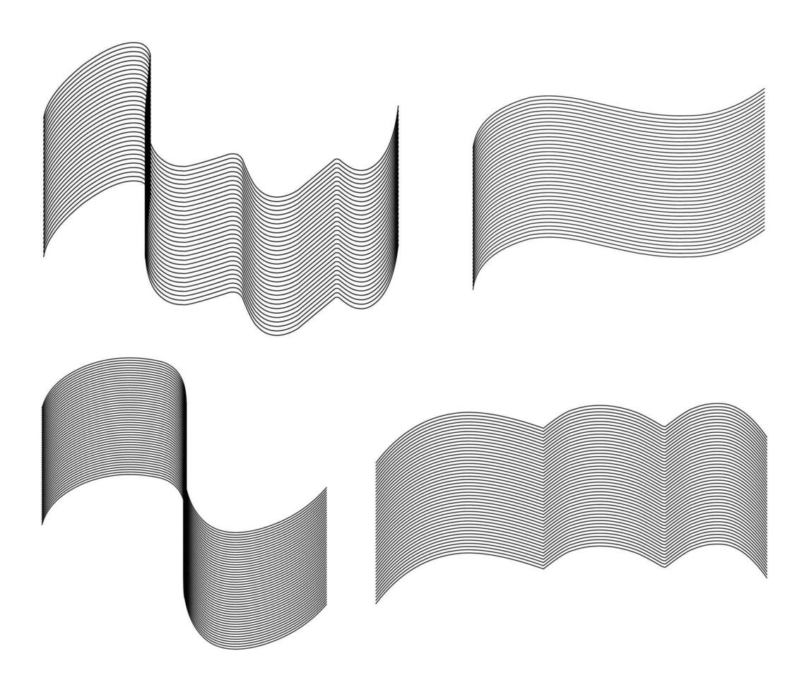 Unique black and white line wave patterns, suitable for background designs, artistic projects, or graphic design elements. vector