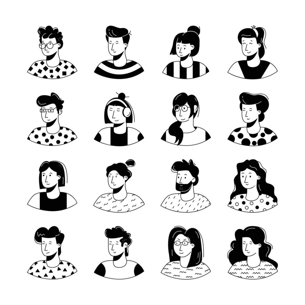 A collection of colorful, flat style profile icons depicting diverse men and women vector