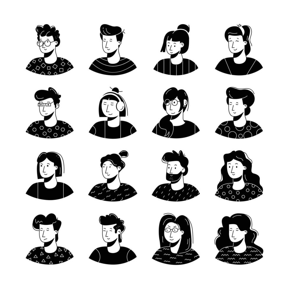 A collection of colorful, flat style profile icons depicting diverse men and women. vector