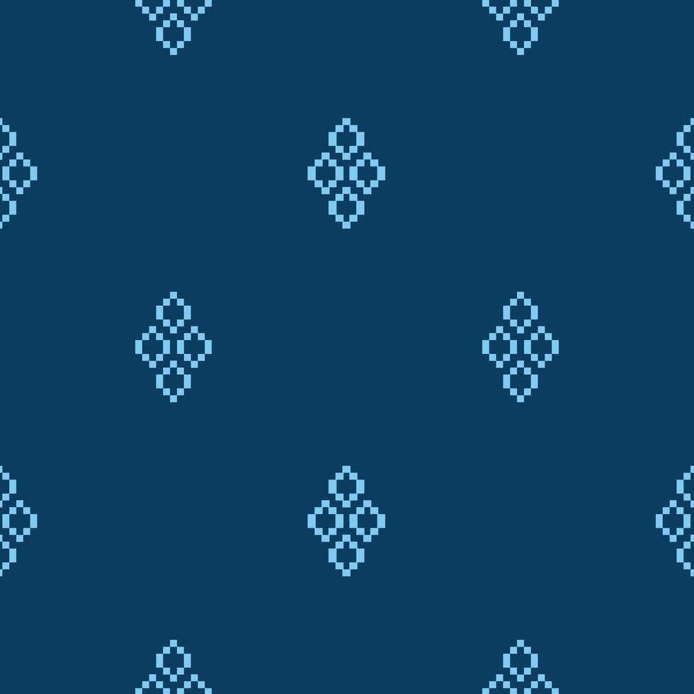Blue color background motif cross stitch ethnic pattern fabric patternmotif pixel art design. vector