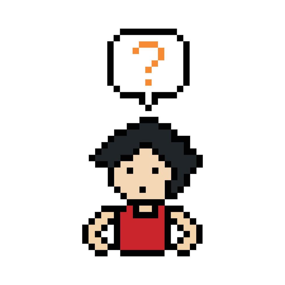 Character 8 bit boy man male with question mark of question query questionaire pixel art. vector