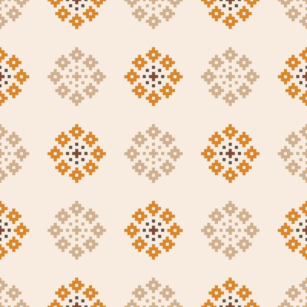 Brown cream color background with ethnic design fabric pattern pixel art decor. vector