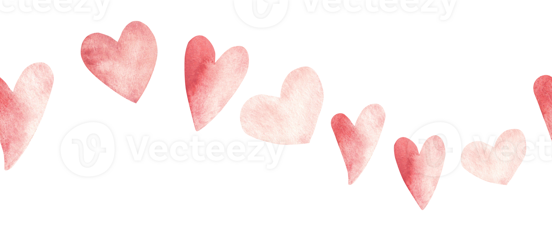 Valentine's, Wedding Horizontal Watercolor Seamless Border Pattern with flying pink Hearts. Watercolor hand drawn illustration. Can be used for fabric, textile, packaging prints, adhesive tape. png