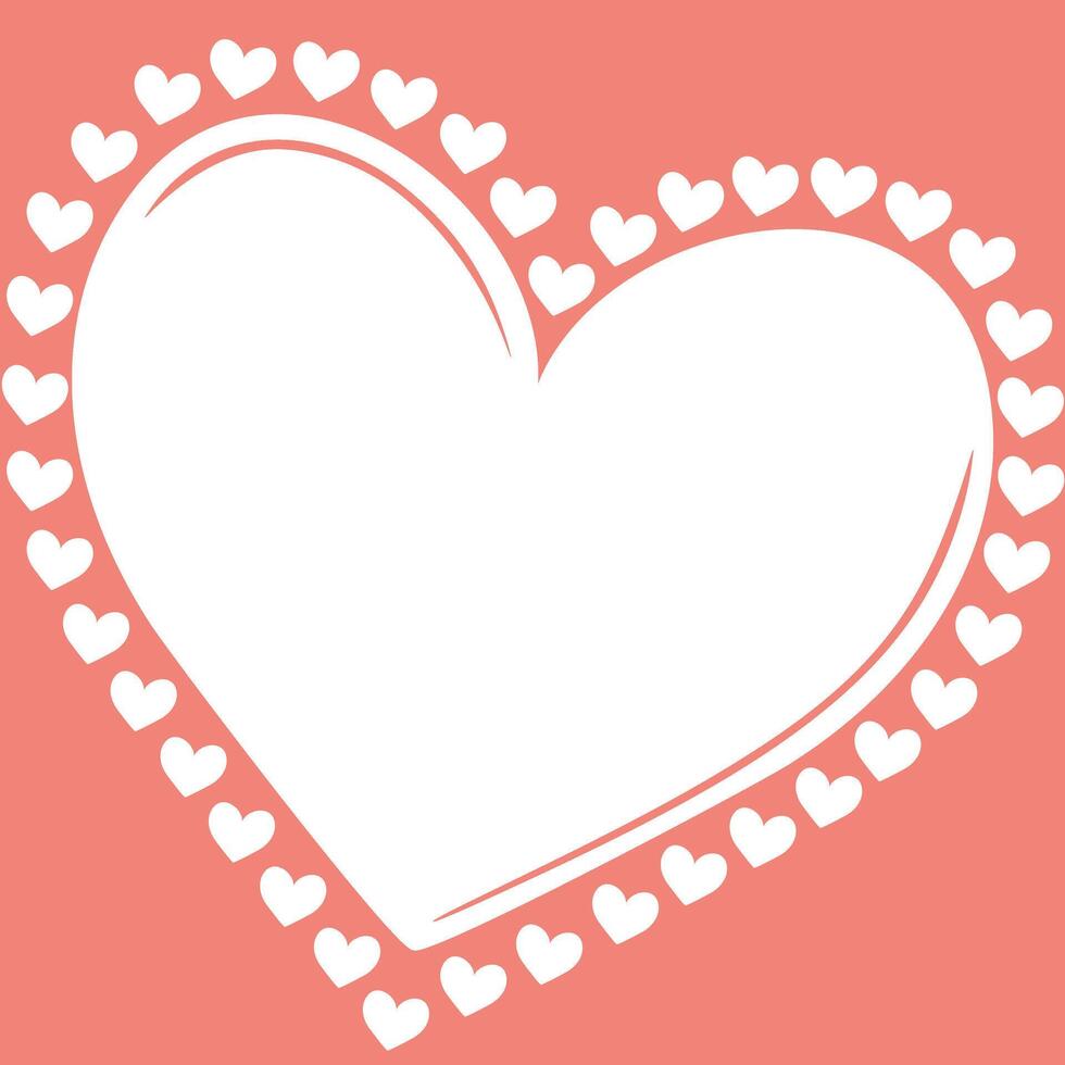 Hearts frame for Valentines Day. Small white hearts around one big heart. Illustration for your design isolated on white background vector