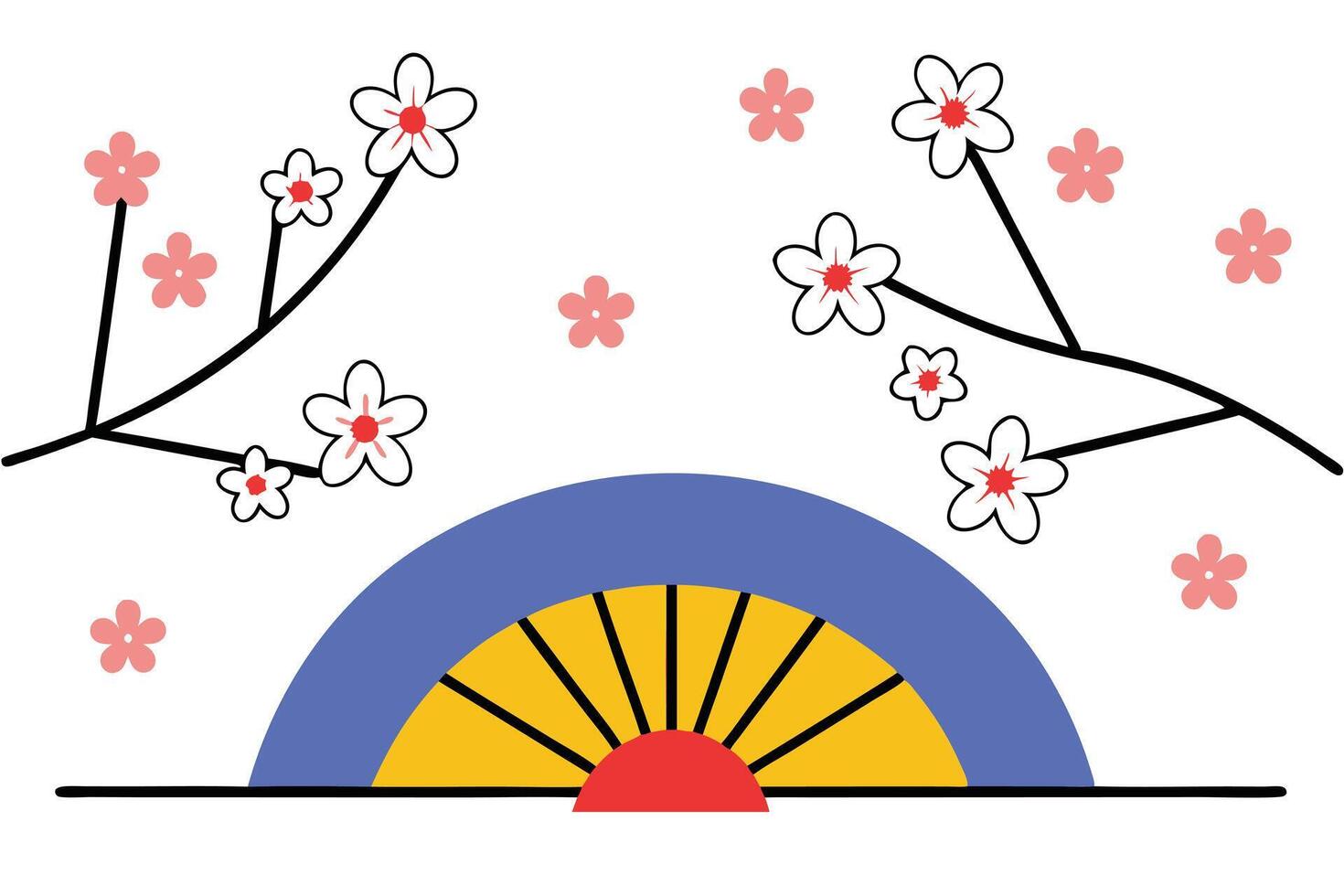 Japanese Spring Fan Art Cherry Blossoms and Hand Fan Design vector