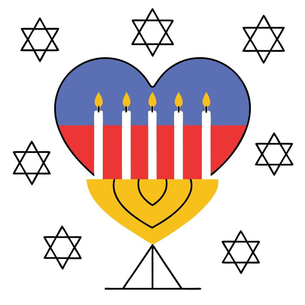Heartfelt Hanukkah Celebration Menorah, Candles, Stars of David vector
