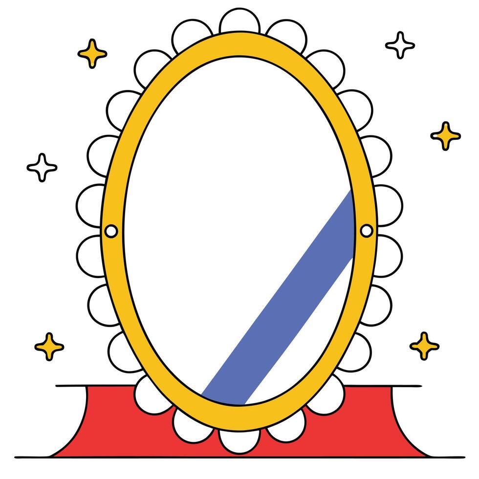Ornate Oval Mirror, Yellow Frame, Red Stand, Beaded Design vector