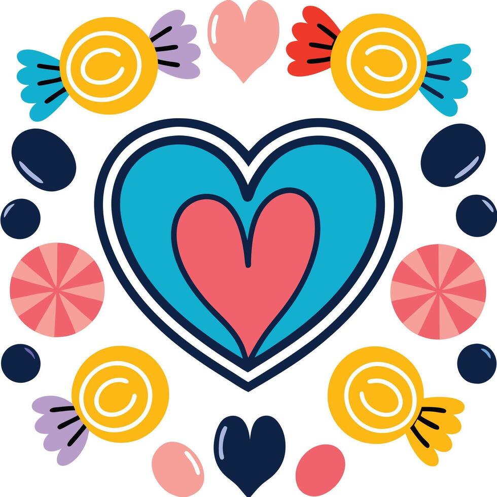 Sweet Heart Candy Design Colorful Candies, Hearts, and Sweets vector